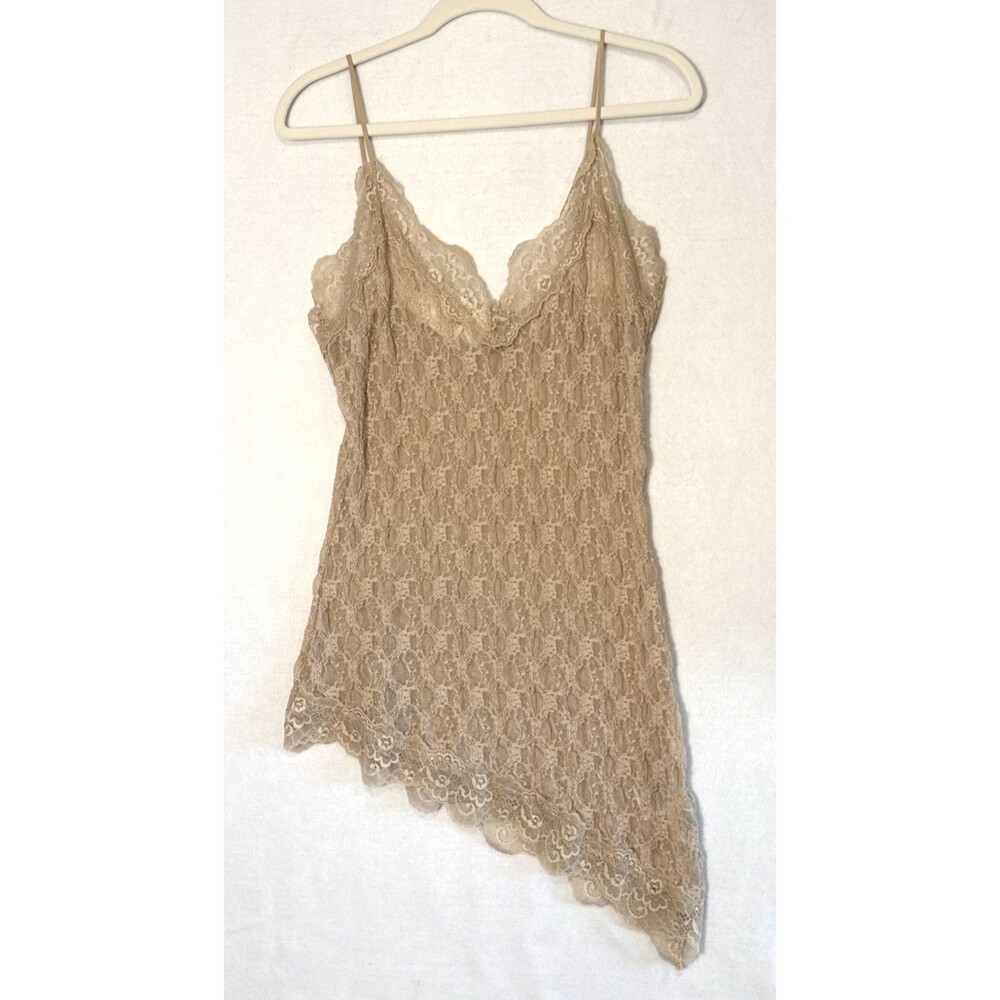 H&M BeigeNWT Sheer Lingerie Slip Dress M Lace Camisole Asymmetrical Hem Coquette - Picture 4 of 11